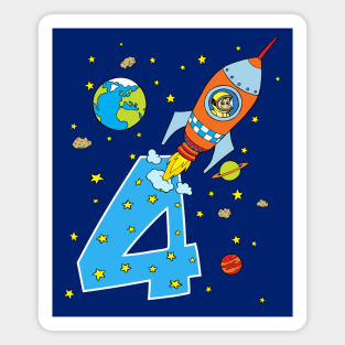 Moon Rocket Astronaut 4 Year Birthday Design for Kids Magnet